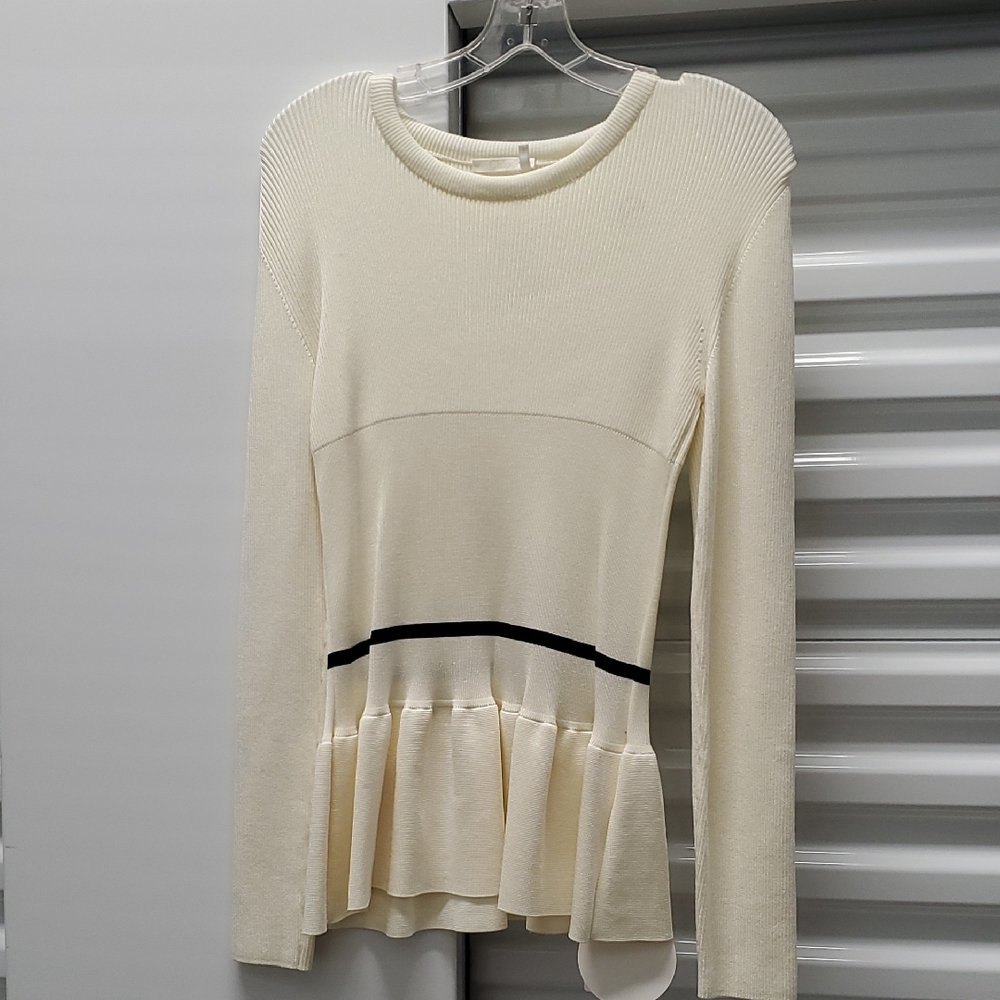 Chloe Cream and Black Long Sleeve Peplum Blouse